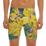 Yellow Alstroemeria Print Men's Long Boxer Briefs