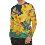 Yellow Alstroemeria Print Men's Long Sleeve Rash Guard
