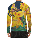 Yellow Alstroemeria Print Men's Long Sleeve Rash Guard