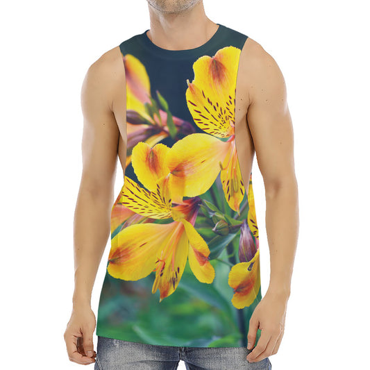 Yellow Alstroemeria Print Men's Muscle Tank Top