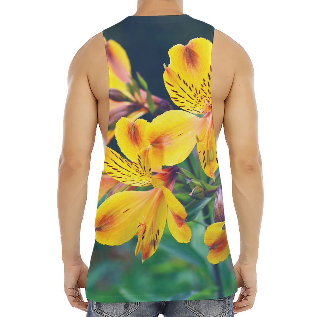 Yellow Alstroemeria Print Men's Muscle Tank Top