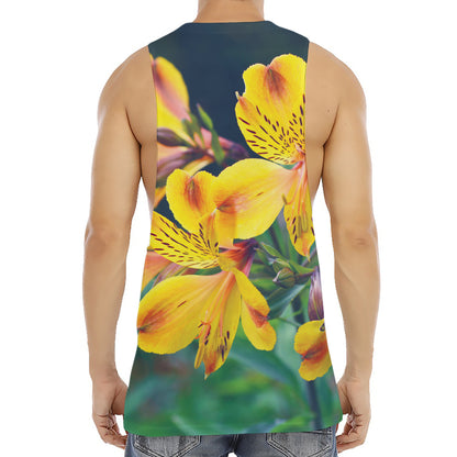 Yellow Alstroemeria Print Men's Muscle Tank Top