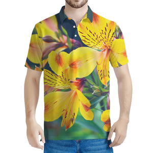 Yellow Alstroemeria Print Men's Polo Shirt