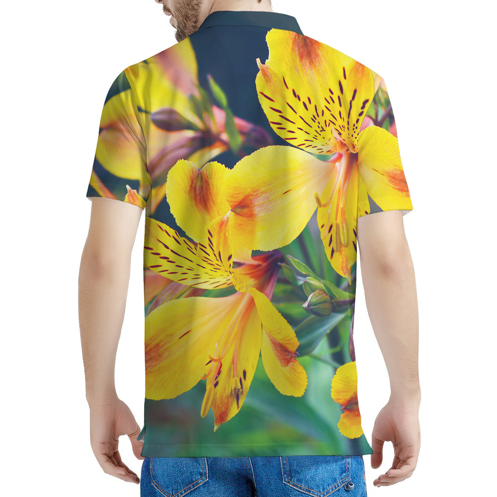 Yellow Alstroemeria Print Men's Polo Shirt