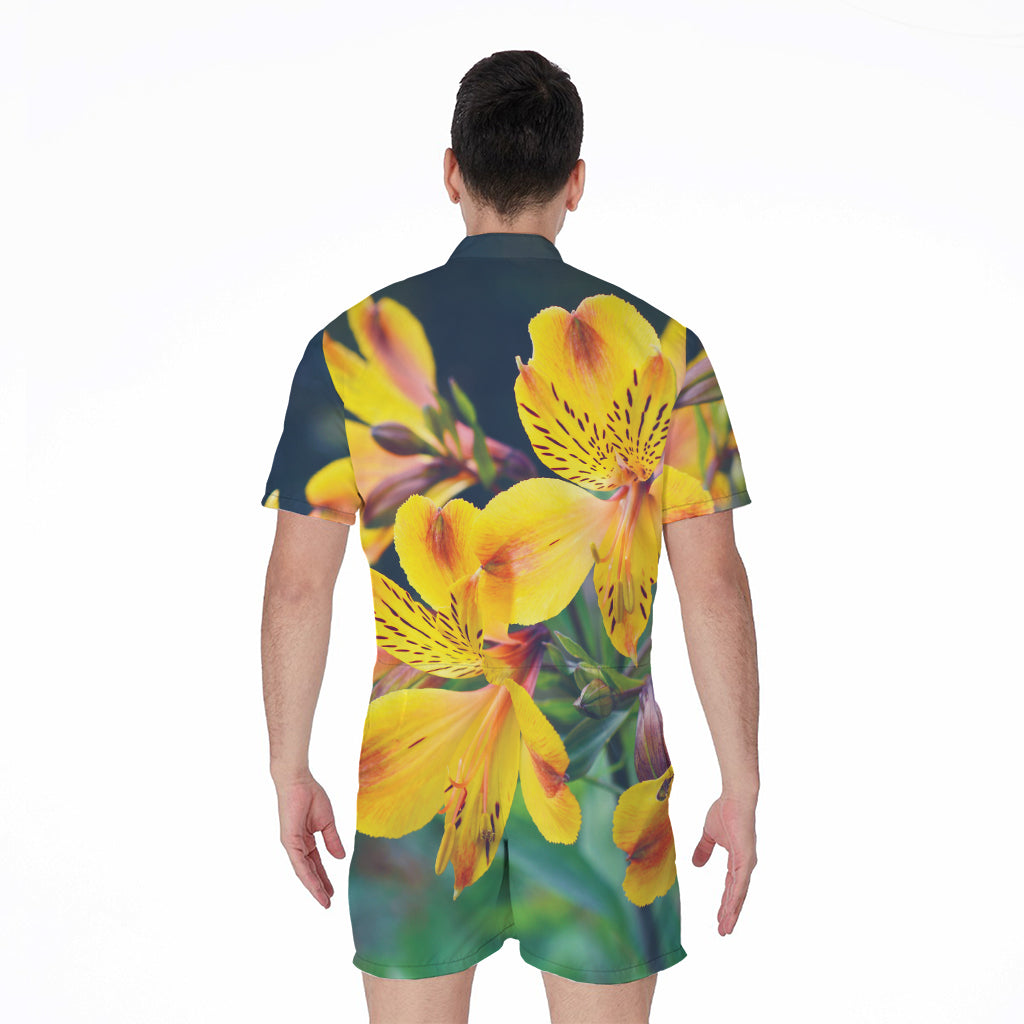Yellow Alstroemeria Print Men's Rompers