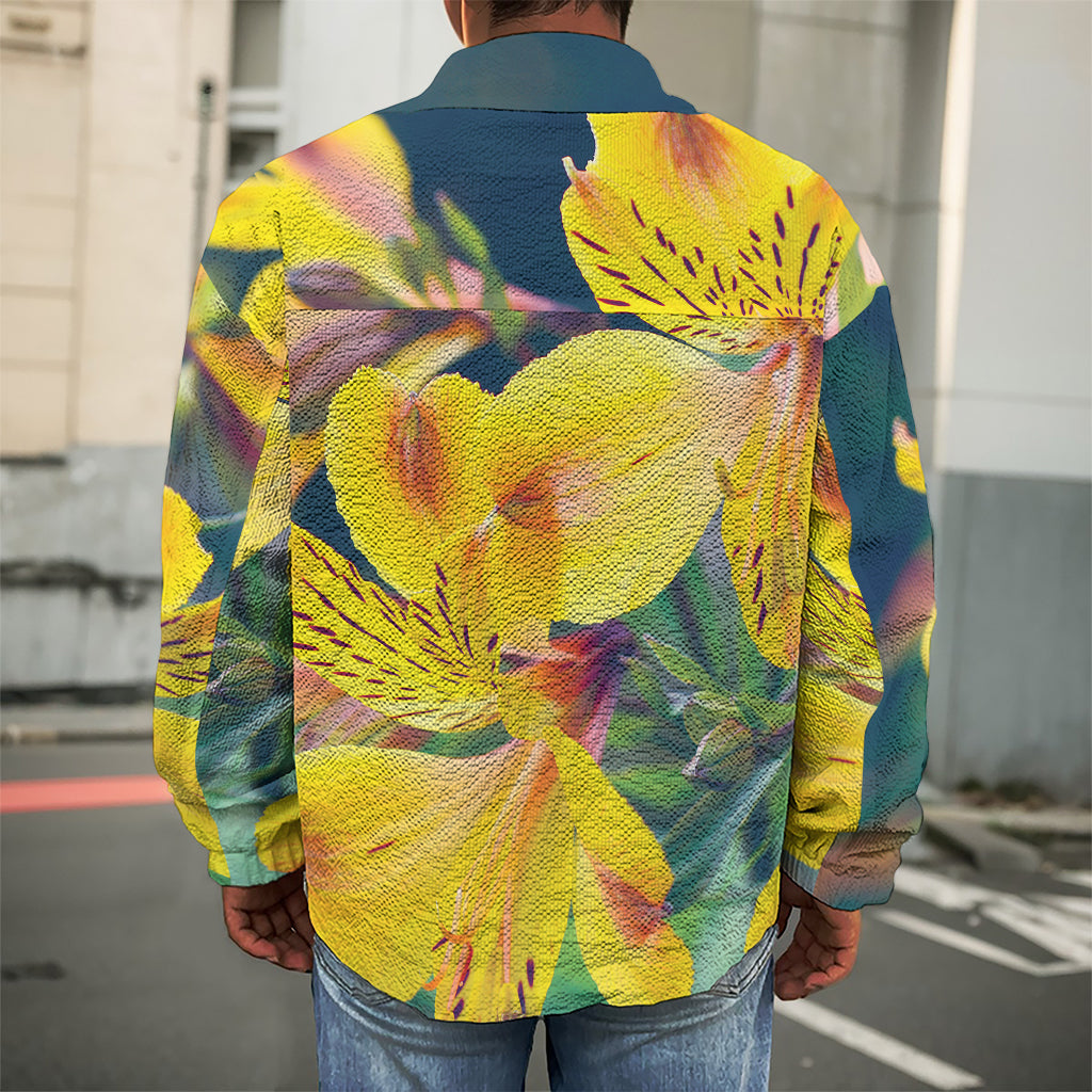 Yellow Alstroemeria Print Men's Shirt Jacket