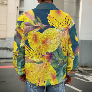 Yellow Alstroemeria Print Men's Shirt Jacket