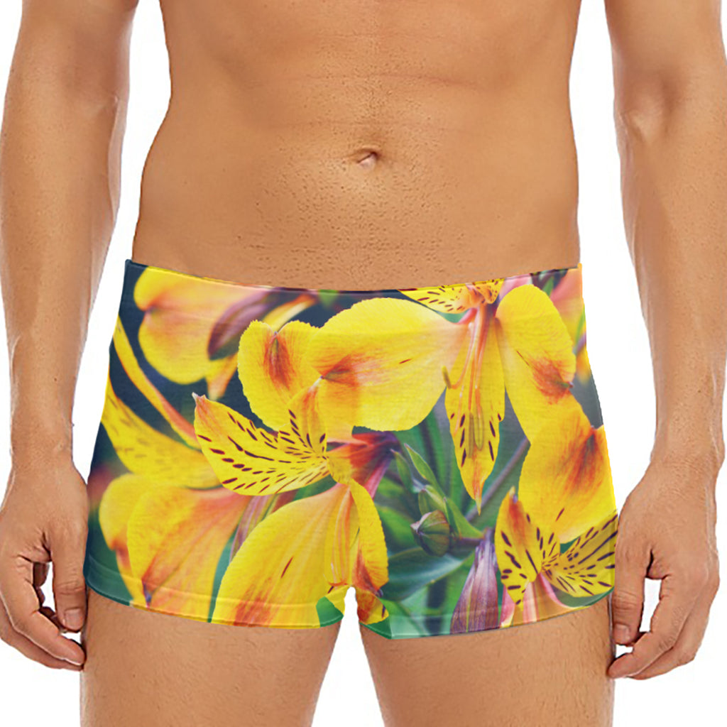 Yellow Alstroemeria Print Men's Short Boxer Briefs