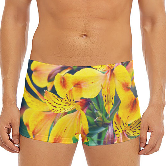 Yellow Alstroemeria Print Men's Short Boxer Briefs