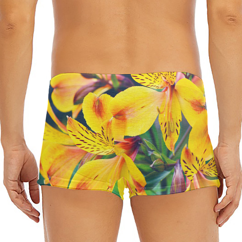 Yellow Alstroemeria Print Men's Short Boxer Briefs