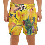 Yellow Alstroemeria Print Men's Split Running Shorts