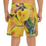 Yellow Alstroemeria Print Men's Split Running Shorts