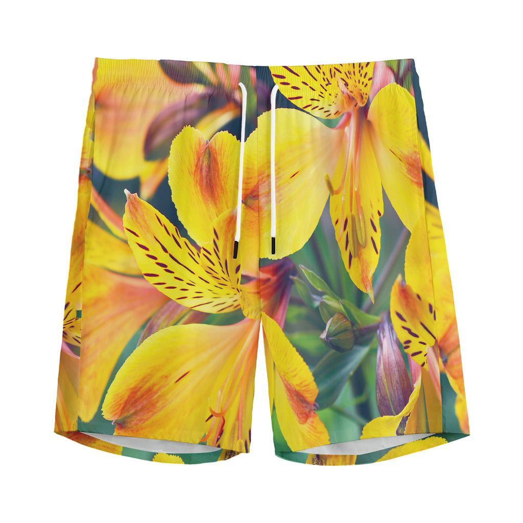 Yellow Alstroemeria Print Men's Sports Shorts