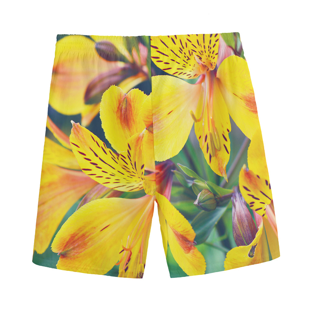 Yellow Alstroemeria Print Men's Sports Shorts