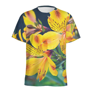 Yellow Alstroemeria Print Men's Sports T-Shirt