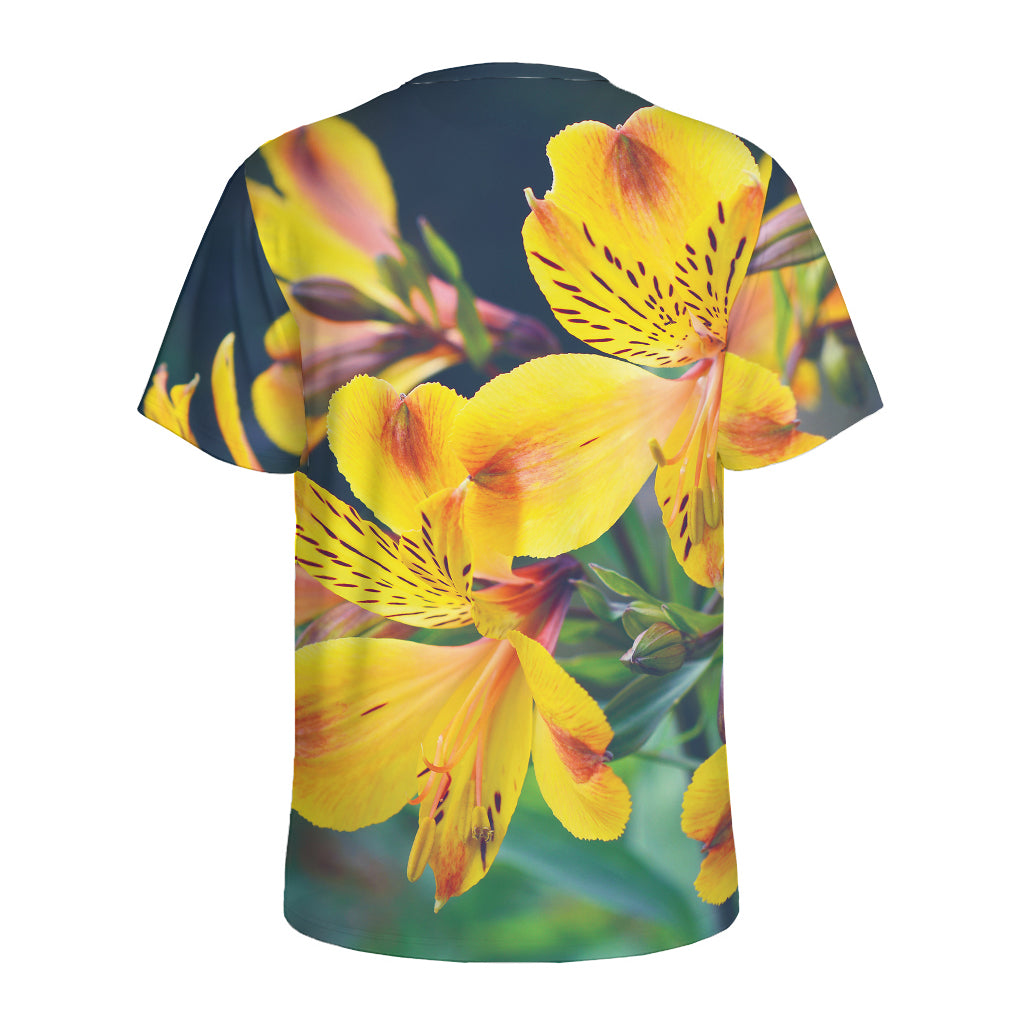 Yellow Alstroemeria Print Men's Sports T-Shirt