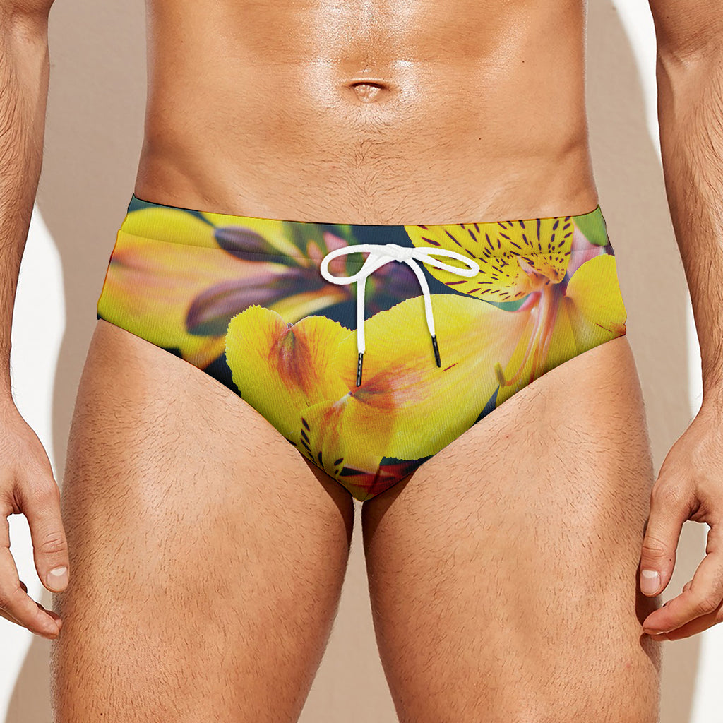 Yellow Alstroemeria Print Men's Swim Briefs