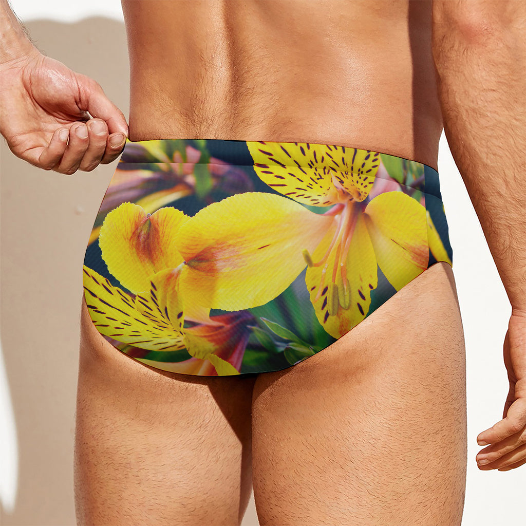 Yellow Alstroemeria Print Men's Swim Briefs