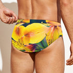 Yellow Alstroemeria Print Men's Swim Briefs