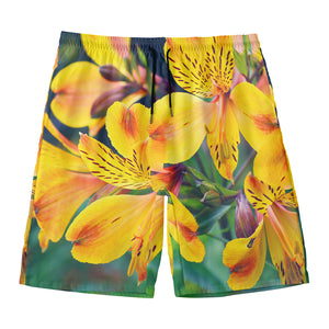 Yellow Alstroemeria Print Men's Swim Trunks