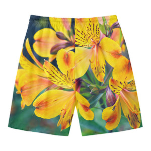 Yellow Alstroemeria Print Men's Swim Trunks