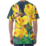 Yellow Alstroemeria Print Men's Velvet T-Shirt