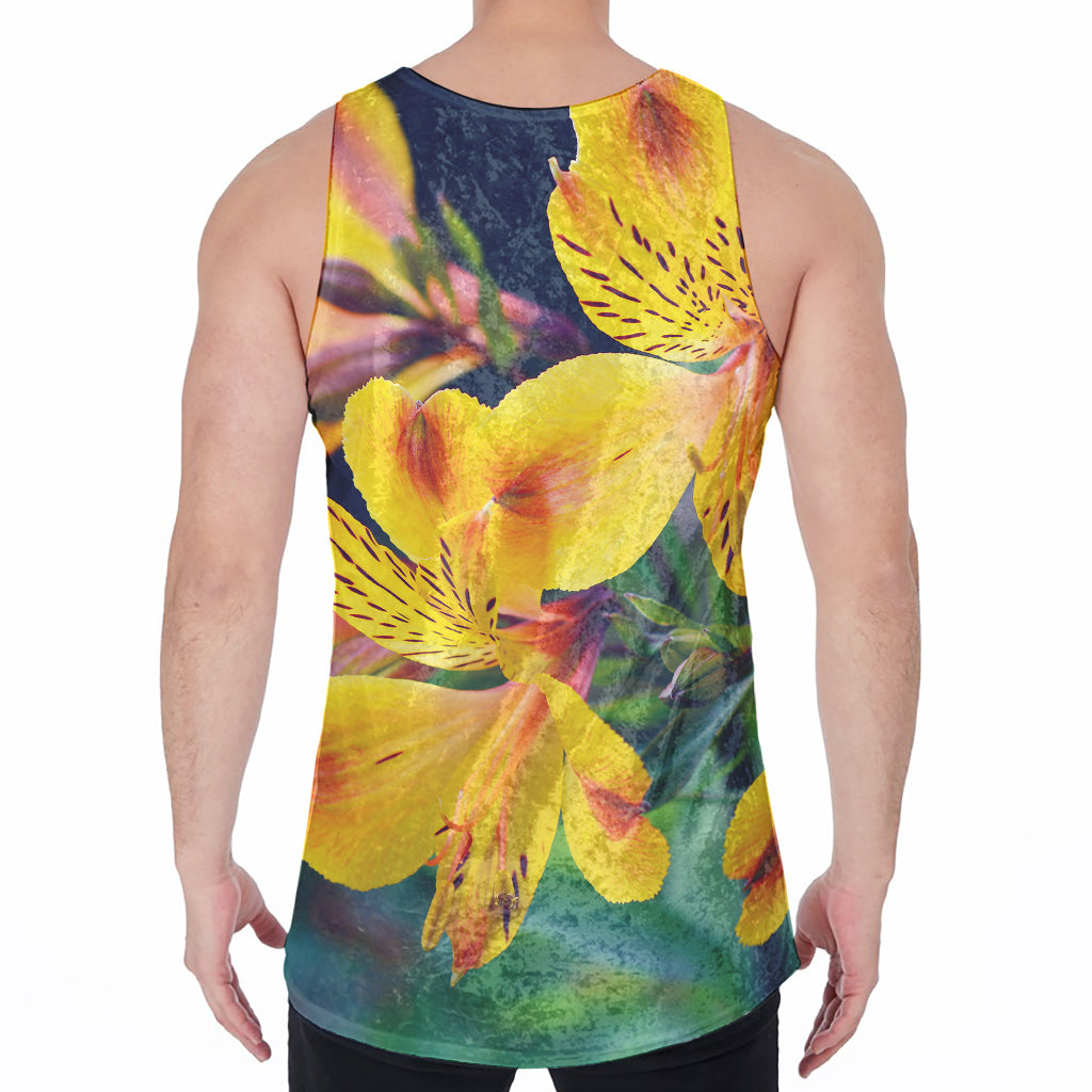 Yellow Alstroemeria Print Men's Velvet Tank Top