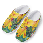 Yellow Alstroemeria Print Mesh Casual Shoes
