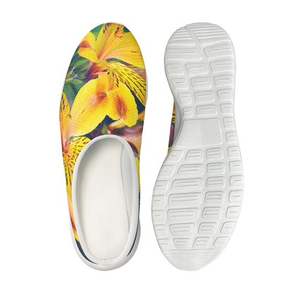 Yellow Alstroemeria Print Mesh Casual Shoes