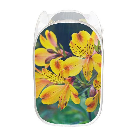 Yellow Alstroemeria Print Mesh Laundry Hamper