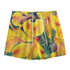 Yellow Alstroemeria Print Mesh Shorts