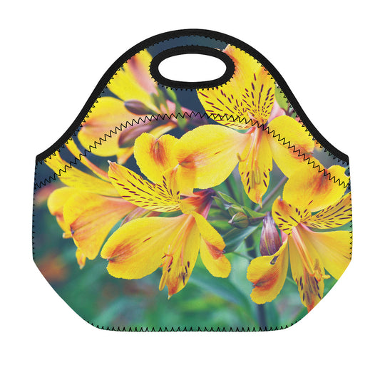 Yellow Alstroemeria Print Neoprene Lunch Bag