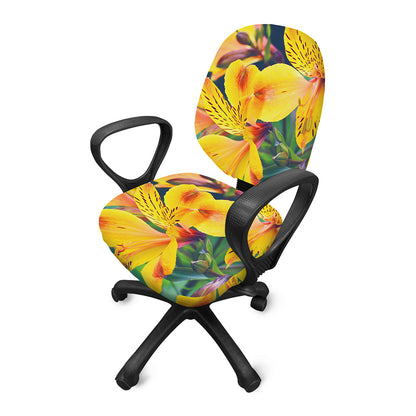 Yellow Alstroemeria Print Office Chair Cover