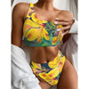 Yellow Alstroemeria Print One Shoulder Bikini Top