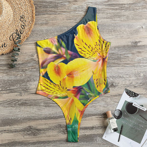 Yellow Alstroemeria Print One Shoulder Bodysuit