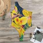 Yellow Alstroemeria Print One Shoulder Bodysuit