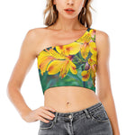 Yellow Alstroemeria Print One Shoulder Crop Top