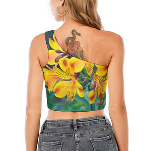 Yellow Alstroemeria Print One Shoulder Crop Top