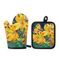 Yellow Alstroemeria Print Oven Mitt And Pot Holder Set