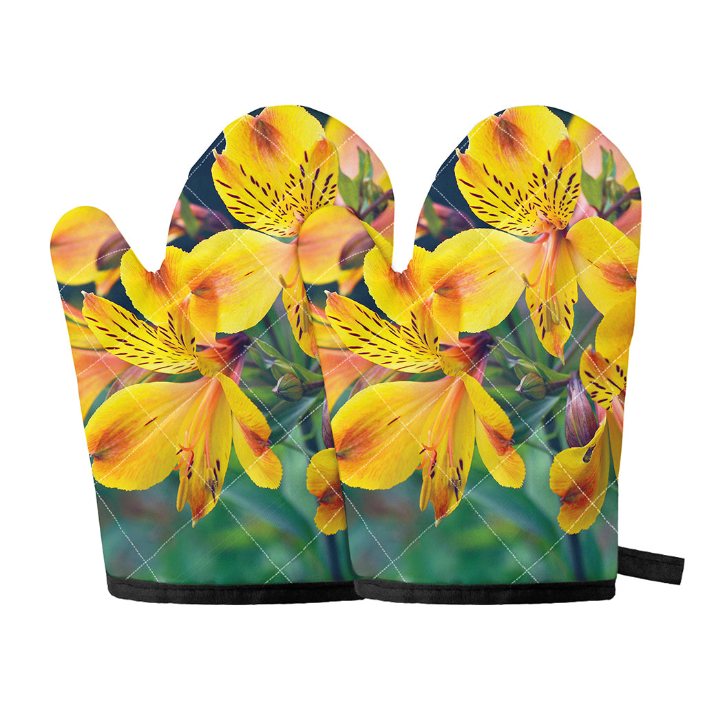 Yellow Alstroemeria Print Oven Mitts