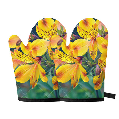 Yellow Alstroemeria Print Oven Mitts