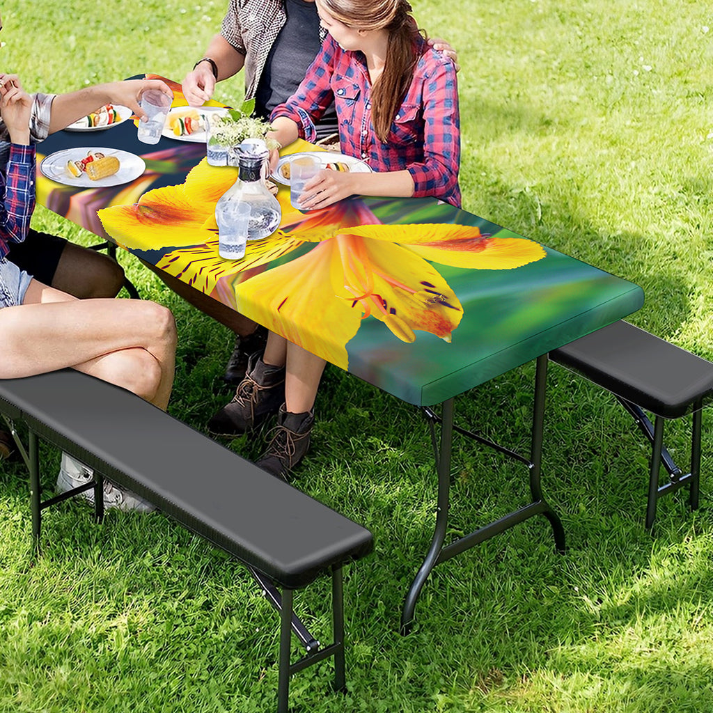 Yellow Alstroemeria Print Picnic Table Cover