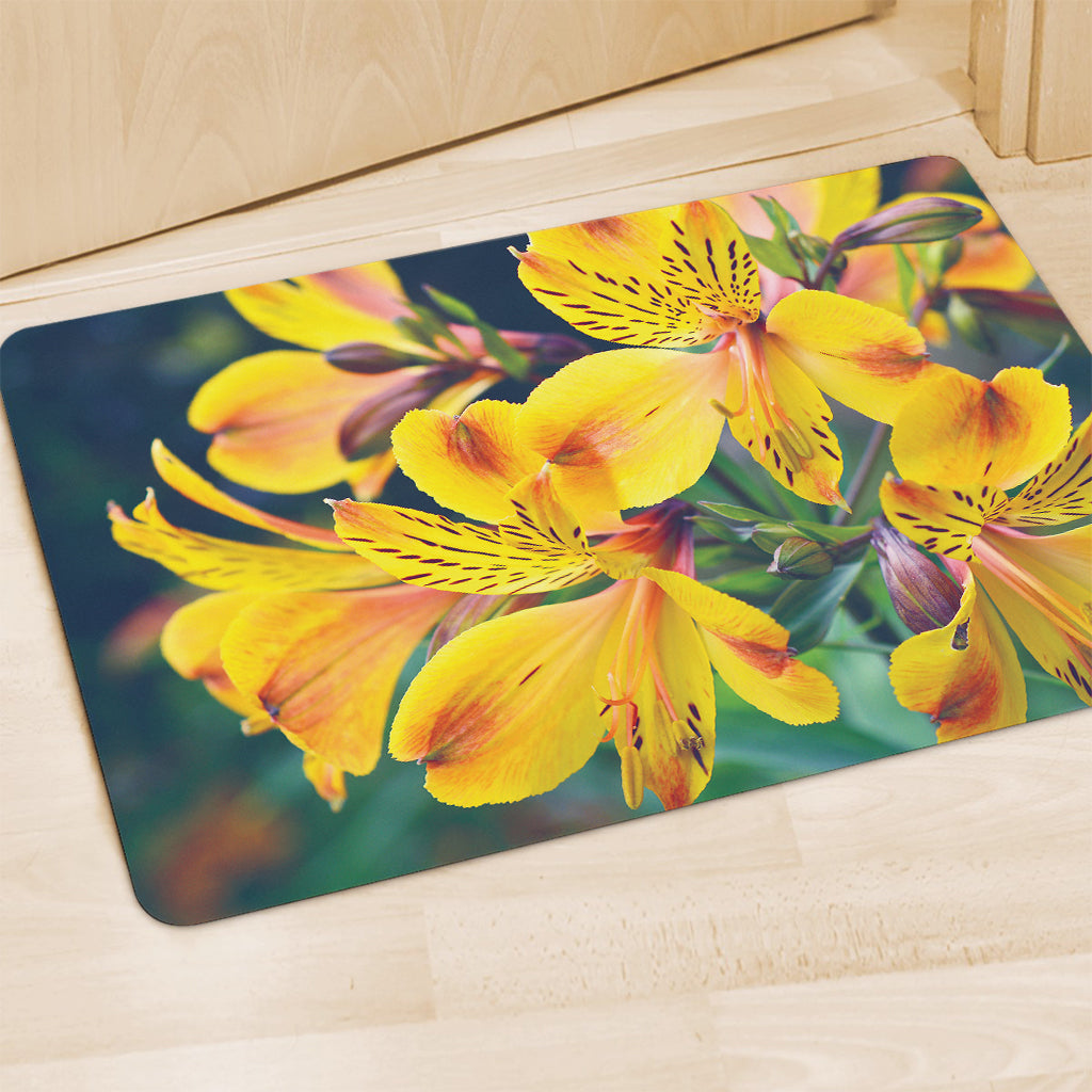 Yellow Alstroemeria Print Polyester Doormat