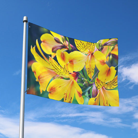 Yellow Alstroemeria Print Polyester Flag