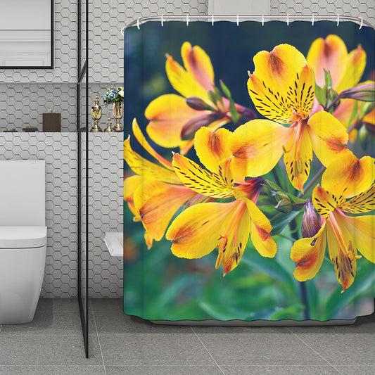 Yellow Alstroemeria Print Polyester Shower Curtain
