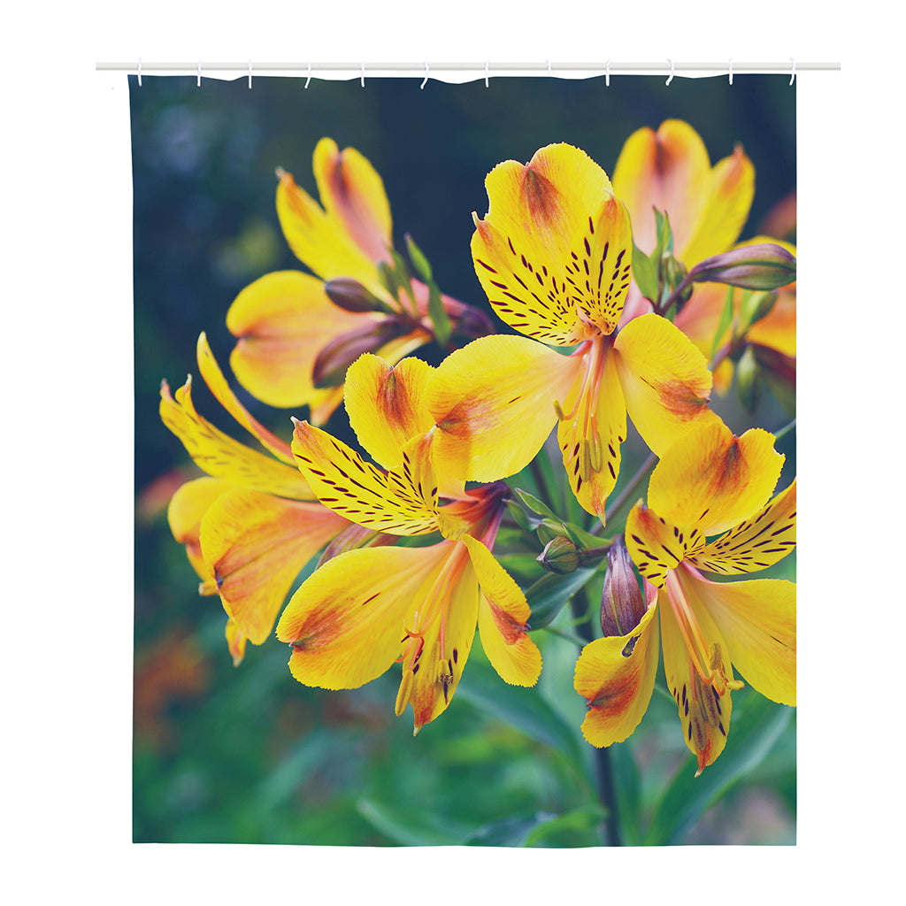 Yellow Alstroemeria Print Polyester Shower Curtain