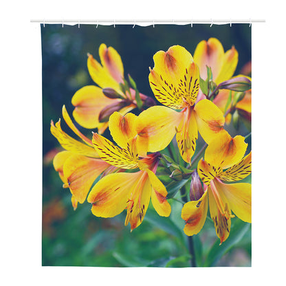 Yellow Alstroemeria Print Polyester Shower Curtain