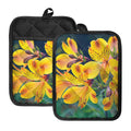 Yellow Alstroemeria Print Pot Holders With Pocket