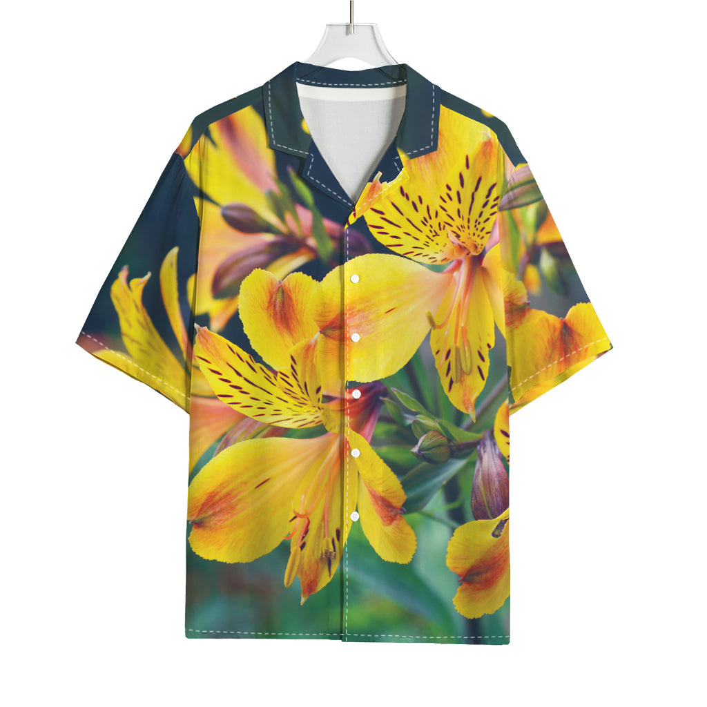 Yellow Alstroemeria Print Rayon Hawaiian Shirt