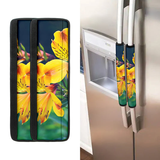 Yellow Alstroemeria Print Refrigerator Handle Covers